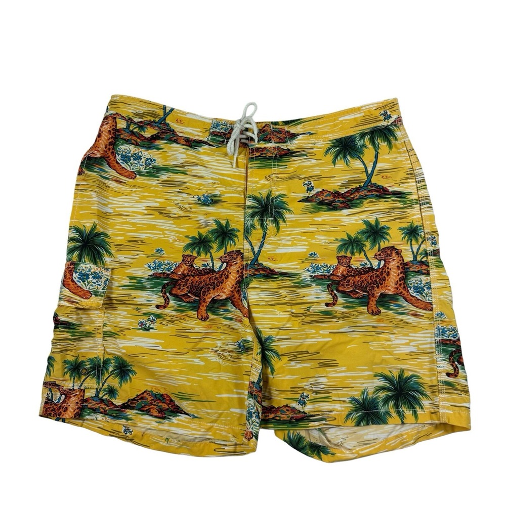 Polo Ralph Lauren VTG Yellow Leopard Floral Mesh Swimtrunk Size Large